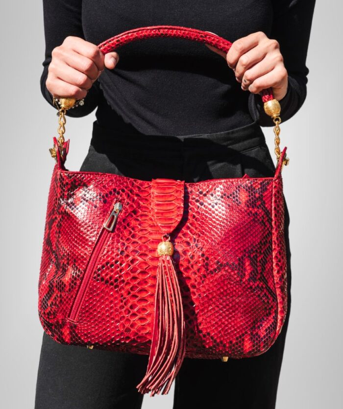 SPOTTED RED PYTHON CROSSBODY BAG