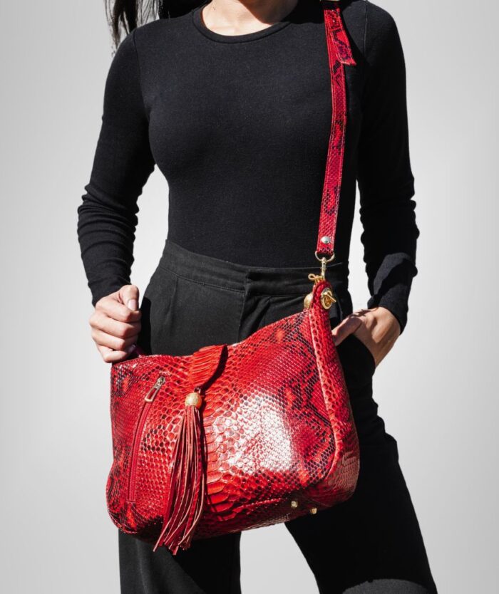 SPOTTED RED PYTHON CROSSBODY BAG