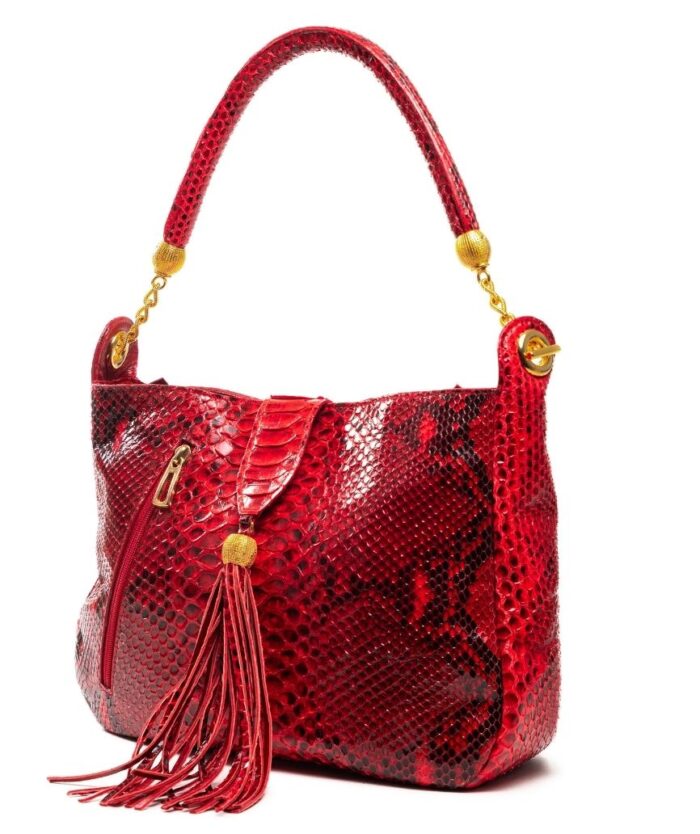 SPOTTED RED PYTHON CROSSBODY BAG