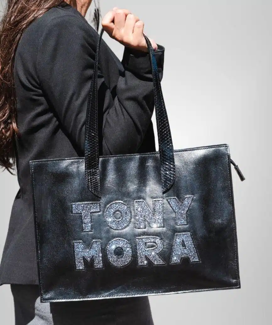 68 Tote Bag de Mujer en Cuero y Pitรณn Negro | Tony Mora