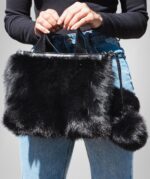 LONG HAIR BLACK RABBIT CLUTCH