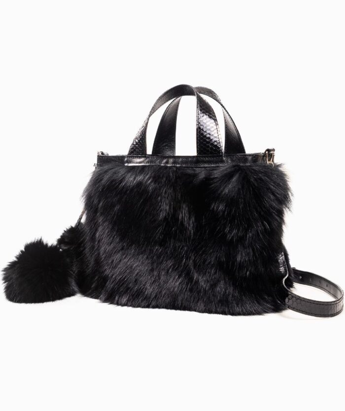 CLUTCH CONEJO PELO LARGO NEGRO