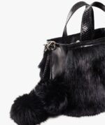 LONG HAIR BLACK RABBIT CLUTCH