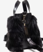 LONG HAIR BLACK RABBIT CLUTCH